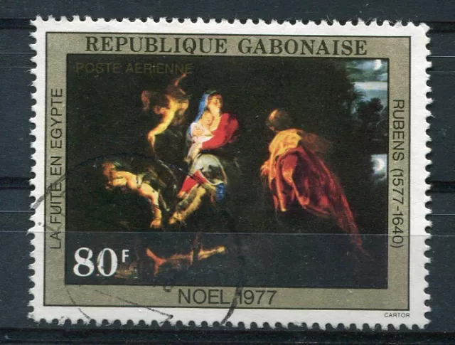 GABON - 1977, timbre aérien 203, NOEL, TABLEAU RUBENS, oblitéré