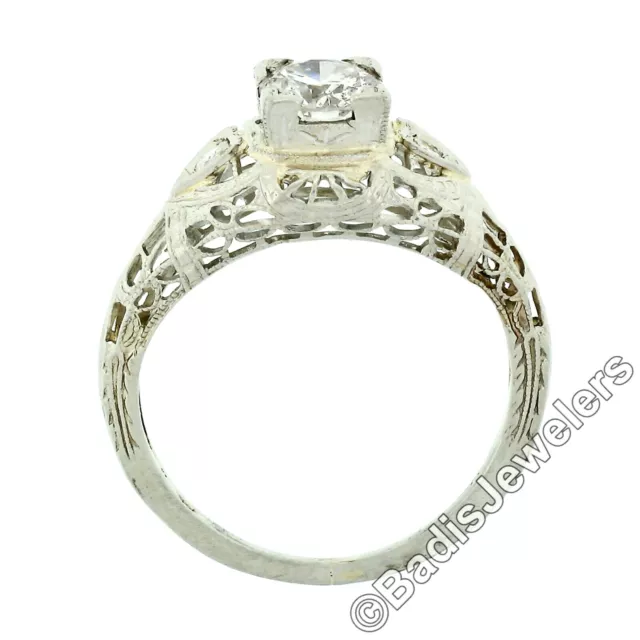 Vintage 18k Or Ancien Coupe Diamant Solitaire Filigrane Fiançailles Promise Ring 3