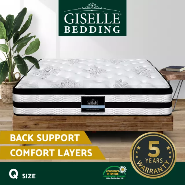 Giselle Bedding 34cm Mattress Euro Top Bed Pocket Spring Medium Firm Queen