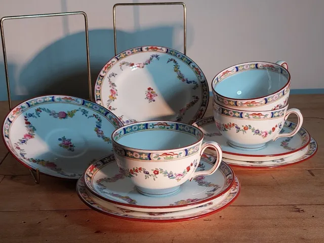 Lovely Minton rose pattern fine bone china 3 cups and saucers and 3 cake plates