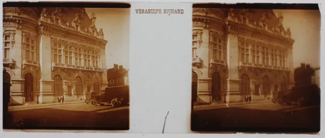 France Château Voiture c1930 Photo Stereo PL32P1n Plaque de verre Vintage