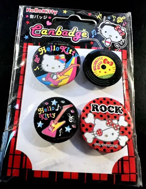 Hello Kitty Japan Canbadge 4 Pin Button Set Sealed New 2005 Guitar Rock Anime