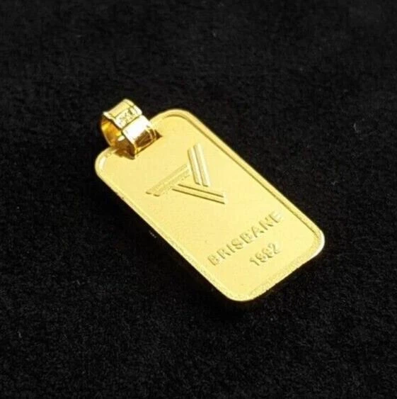 Fine Silver 999 Bar Ingot Pendant Brisbane 1982 Commonwealth Games Gold Plated