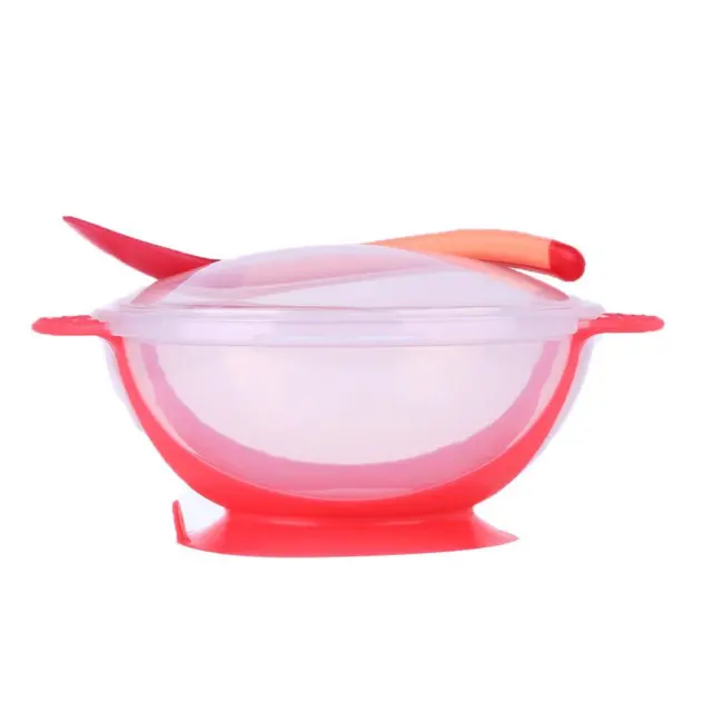 FE# 3pcs Baby Cutlery Sets Drop Resistance Suction Cup Bowl Spoon Kit (Pink