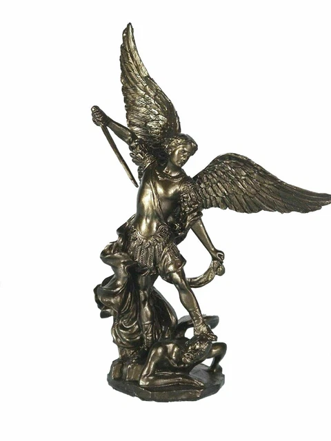 Statue Dorée De L’archange Saint Michel Combattant Lucifer - 22,5 Cm - Décoration Religieuse Grecque