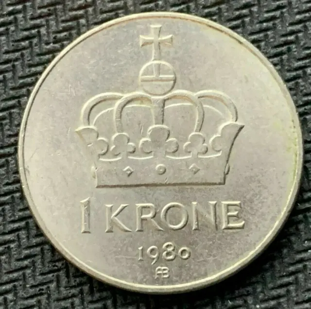 1980 Norway 1 Krone Coin UNC +    High Grade World Coin   #B424