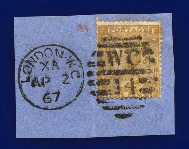 1865 SG98 9d Straw Plate 1 J94 EF London WC 14 CDS AP 2 67 G/U Cat £600 cdcl