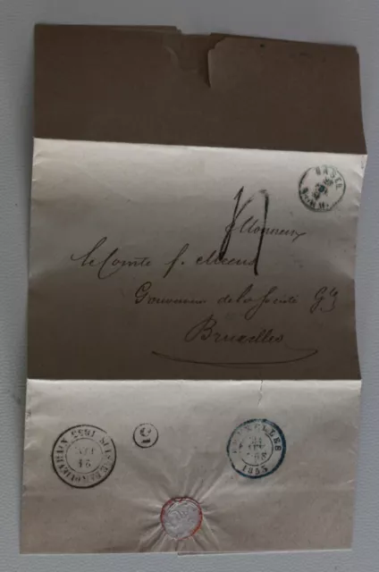 1853 INTERNATIONALE Faltbrief BASEL-BRUXELLES nach GRAF MEEUS GOUVERNEUR Soc-B40