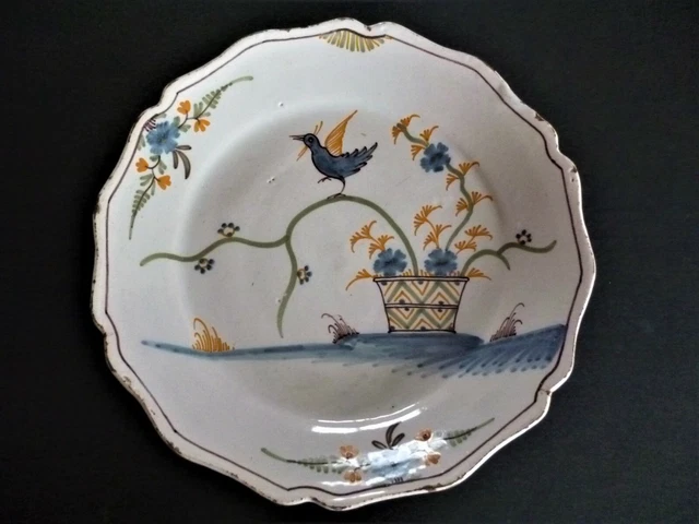 Ancienne Assiette en Faience de Nevers La Rochelle 18eme JAPONISANT OISEAU
