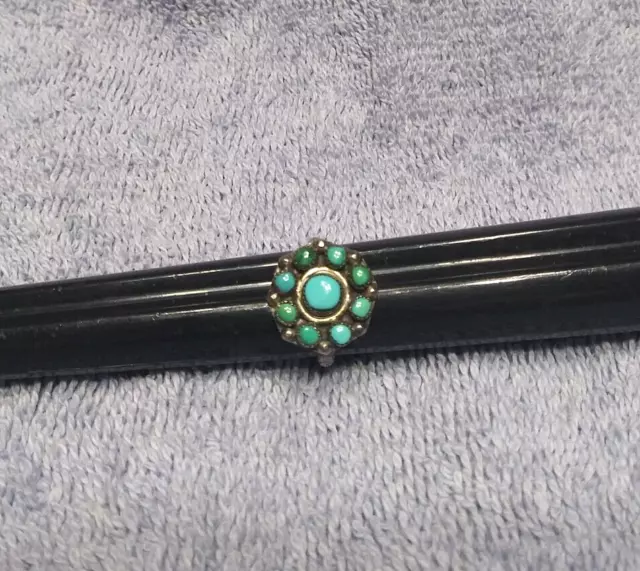 Vintage Petite Point Turquoise Flower Ring Sterling Silver Navajo Size 4.25