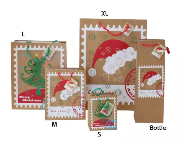 12x Christmas XMAS Gift Bags Cardboard Paper Bags w Foil S M L XL Bottle [B]