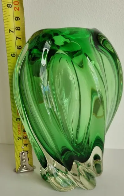 MURANO VASE Vintage Hand Blown art Glass vase in Green vase, 18cm, more than 1kg