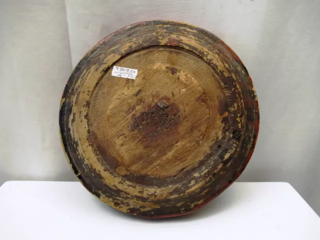 Ancien Birman en Laque Plateau Rond Rouge Bois Rare Old " 11 5