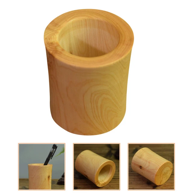 Soporte de madera cepillo lápiz contenedor de almacenamiento escritorio rústico