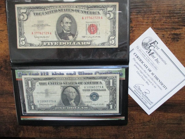 USA 1957 Last 1$ Silver Certificate & 1963 5$ Last US Note set by FCM Inc.  CO19