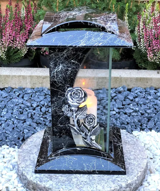 Grablampe NEU Grablicht Grabschmuck Laterne mit Rose  inkl. Kerze  / B- Ware