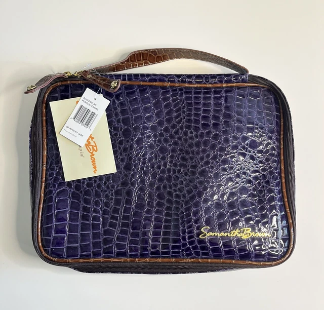 Samantha Brown NWT Jewlery Case Travel Bag Organizer Purple Croc 14"x11"x2"
