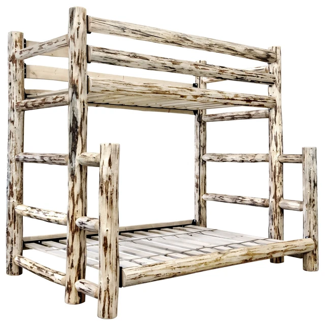 LOG Bunk Bed TWIN over FULL Rustic Amish Made BunkBeds Western Lodge Unfinished