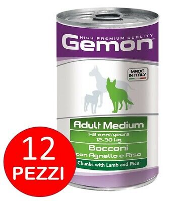 Gemon Adult Medium Bocconi con Agnello e Riso 12x 1250 gr Monge cane scatolette