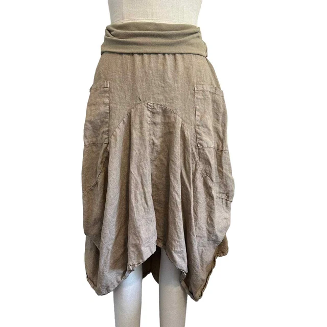 Luna Luz Draped Linen Pocket Midi Skirt Small