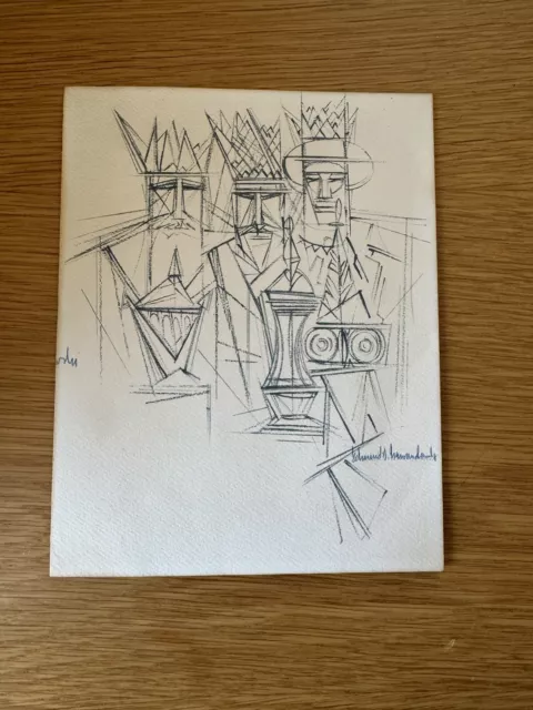 Edmund D. Lewandowski Precisionist Artist Hand drawn “3 Kings” Art Signed Card