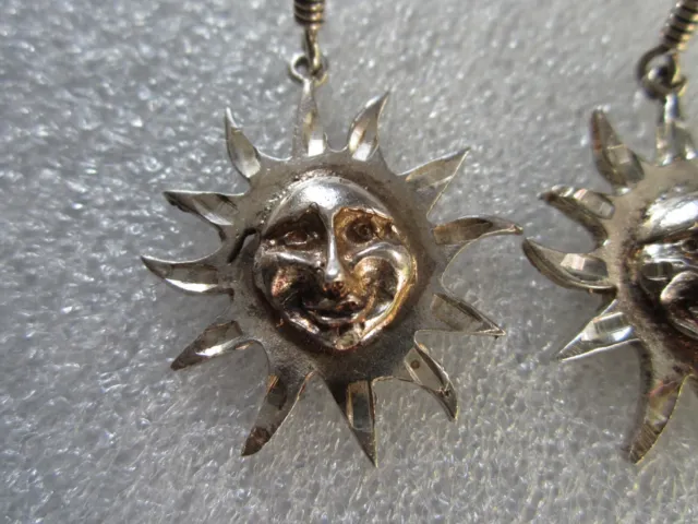 Mid-Century Modern Sergio Bustamante Carved Sterling Silver Smiling Sun Earrings