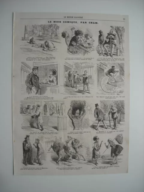Caricatures 1868. Le Mois Comique, Par Cham. 12 Caricatures Avec Legendes.