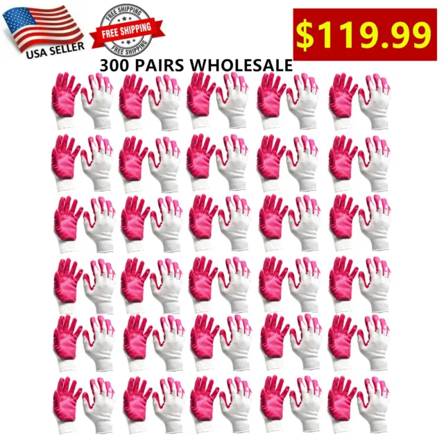 WHOLESALE 300 Pairs Non-Slip Red Latex Rubber Palm Coated Work Safety Gloves