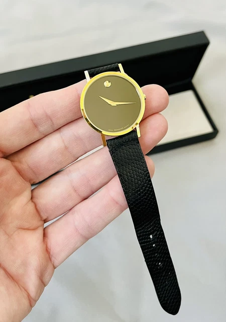 Orologio da uomo vintage Museo Movado fatto in Svizzera oro + quarzo zaffiro nero 8745882 6