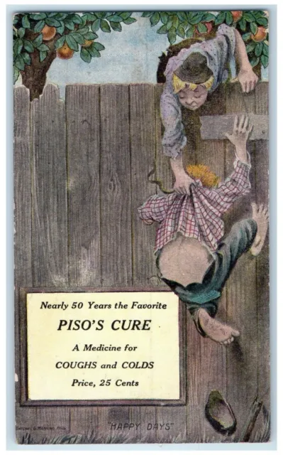 c1910's Man Pulled Happy Days Piso's Cure Medicine For Cough And Colds Postcard
