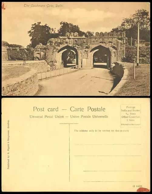 India Old Postcard Kashmir Cashmere Gate Gates, Delhi, Bridge Moat Walls, Street