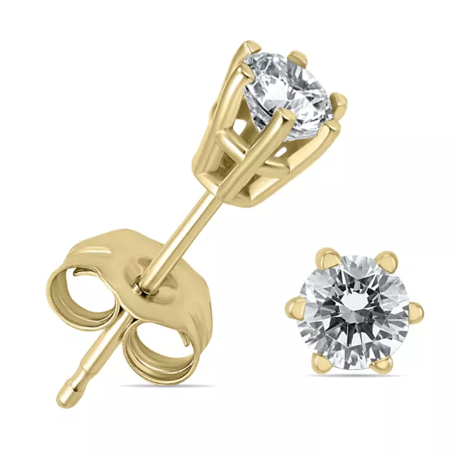 1/4 Carat TW 6 Prong Round Diamond Solitaire Stud Earrings In 14k Yellow Gold