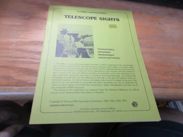 American Rifleman Reprint Telescope Sights Mounts Reticles NRA Reference Book PB