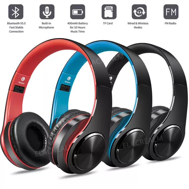 Bluetooth Headset Wireless Stereo Earphone Over-Ear Foldable Headphones With Mic