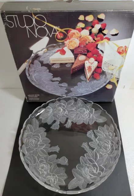 NIB Studio Nova Winter Rose WY051/001 Crystal Serving Platter 14"