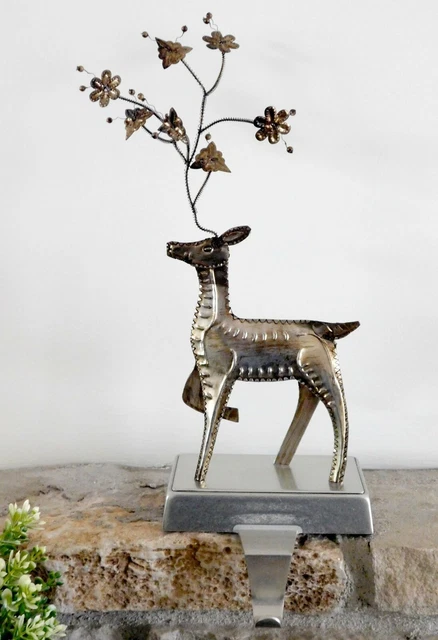 Pottery Barn Silver Meteal Tin Reindeer Deer Stocking Holders Stamped