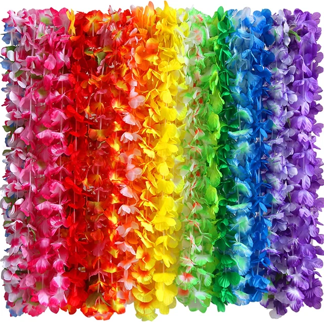 Myamy 36 Counts Hawaiian Leis Necklace Tropical Luau Hawaii Silk Flower Lei Them