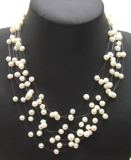 6-7mm Natural Freshwater White Pearl Necklace for Women 8 Strands Starriness 17"
