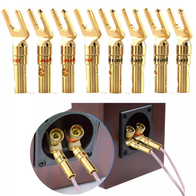 8x Gold Plated Spade Screw Lock Audio Cable Adapter HIFI Speaker Cable Connector