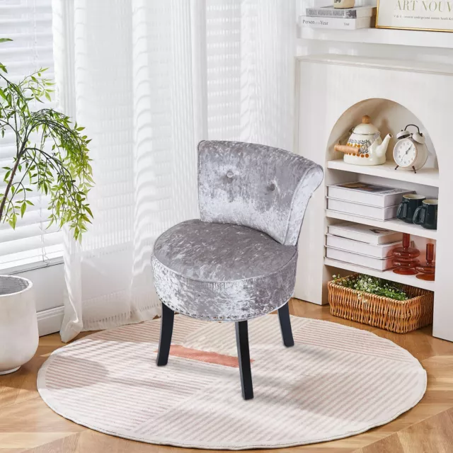 Velvet Upholstered Vanity Stool Round Modern Stool Chair with Wood Leg Low Back