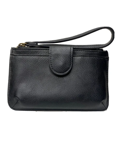 universal thread zip closure wristlet sling bag purse pebbled black faux leather