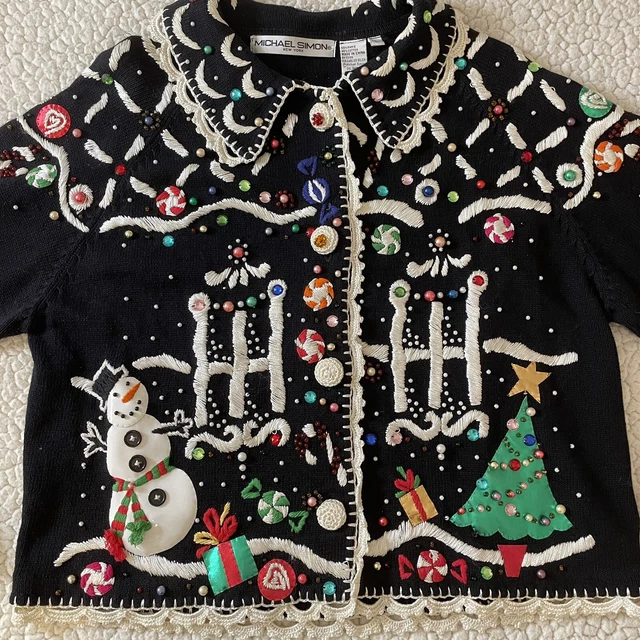 Michael Simon Christmas 1995 Snowman &  Candy Cardigan sweater Women's Size L