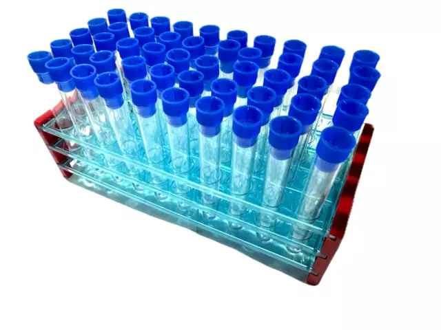 250 Polystyrene Test Tubes & Blue Plug Caps with 1 FREE TUBE RACK  - LABORATORY