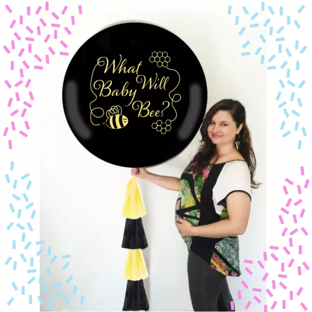 What Will Baby Bee? Giant 36" Gender Reveal Balloon with Both Colors of Confetti