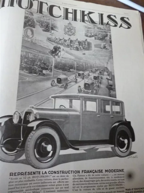HOTCHKISS  voiture illustrée par KOW 41 publicité papier ILLUSTRATION 1927 col