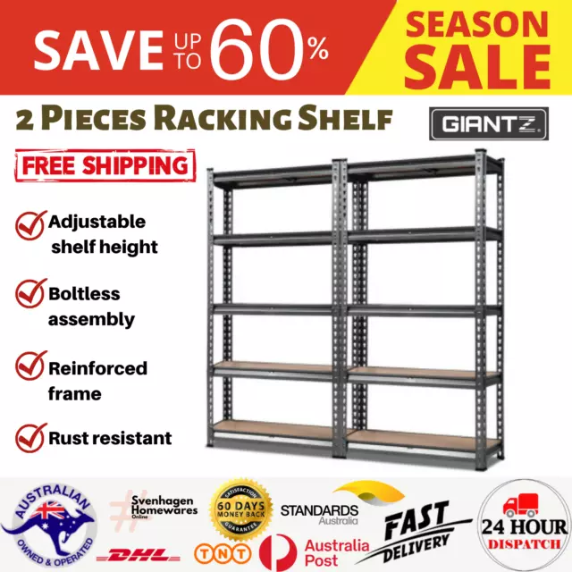 2 x Racking Shelf Industrial Metal Warehouse Shelving Unit Garage Shed Storage