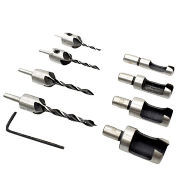 8pcs Carbon Steel Countersink Drill Bit Set Screw Woodworking Chamfer Tools Set