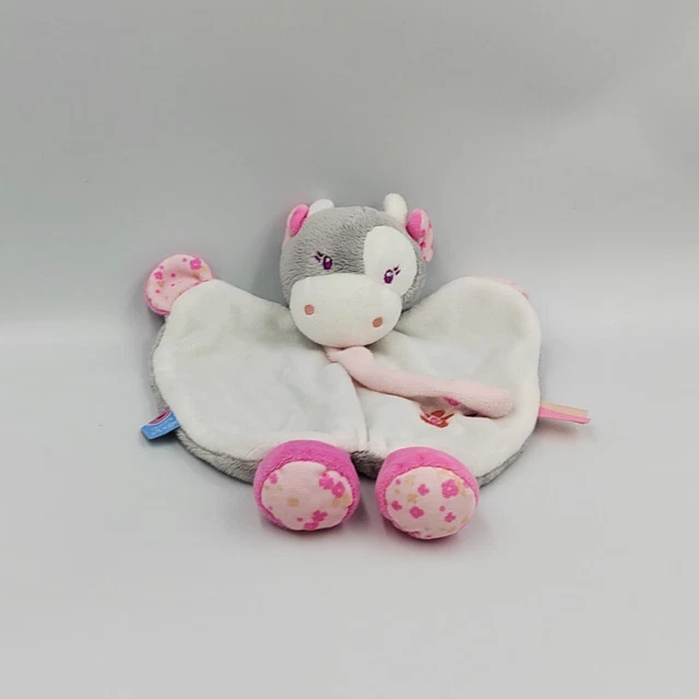 Doudou plat vache grise rose blanche fleurs SUCRE D'ORGE - 31896