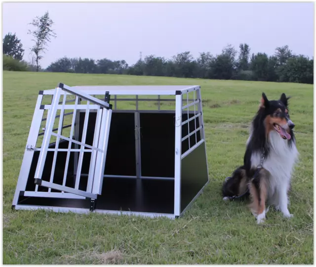 Double Dog Crate Aluminium Transport Carrier Travel Box Car Cage Double Door