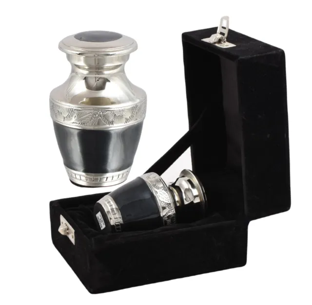 Cremation Ashes Mini Keepsake Urn Funeral Memorial Token Ashes Urn Black Silver
